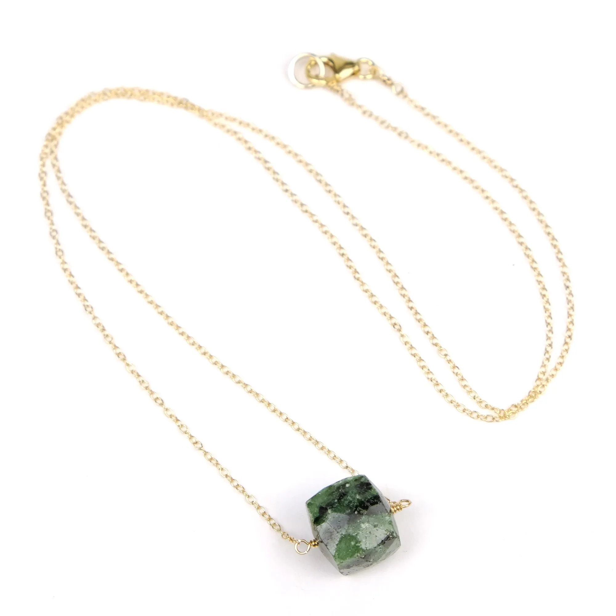 Ruby Zoisite Necklace On Gold Filled Chain With Gold Filled Lobster Clasp