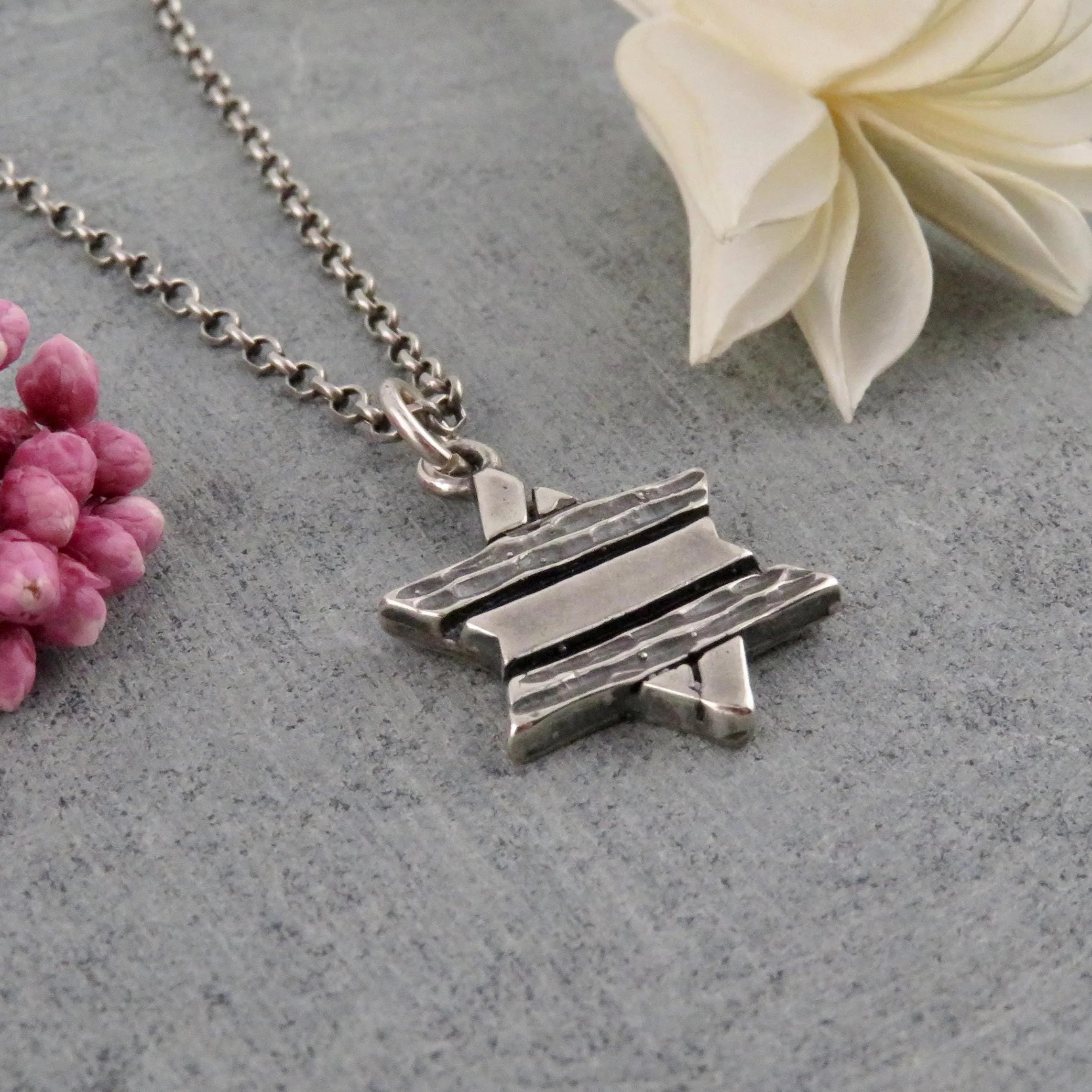 Rustic Star of David Necklace - Silver