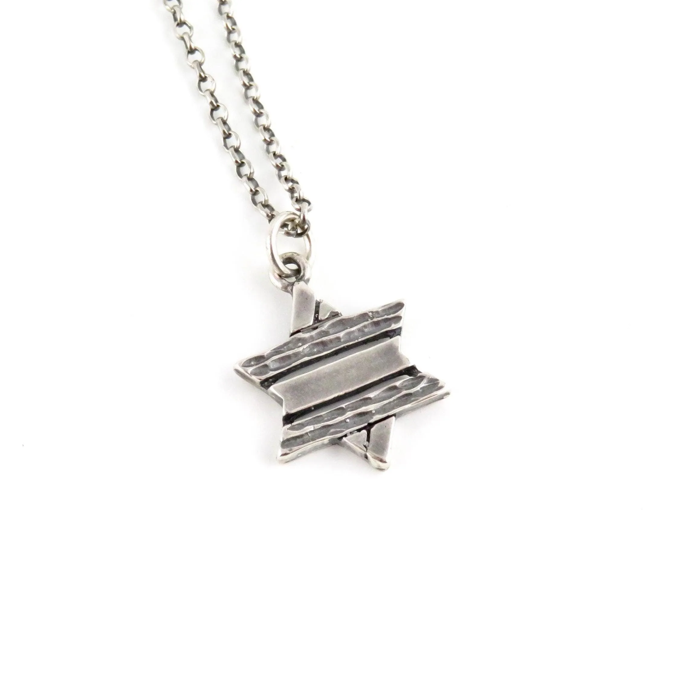 Rustic Star of David Necklace - Silver