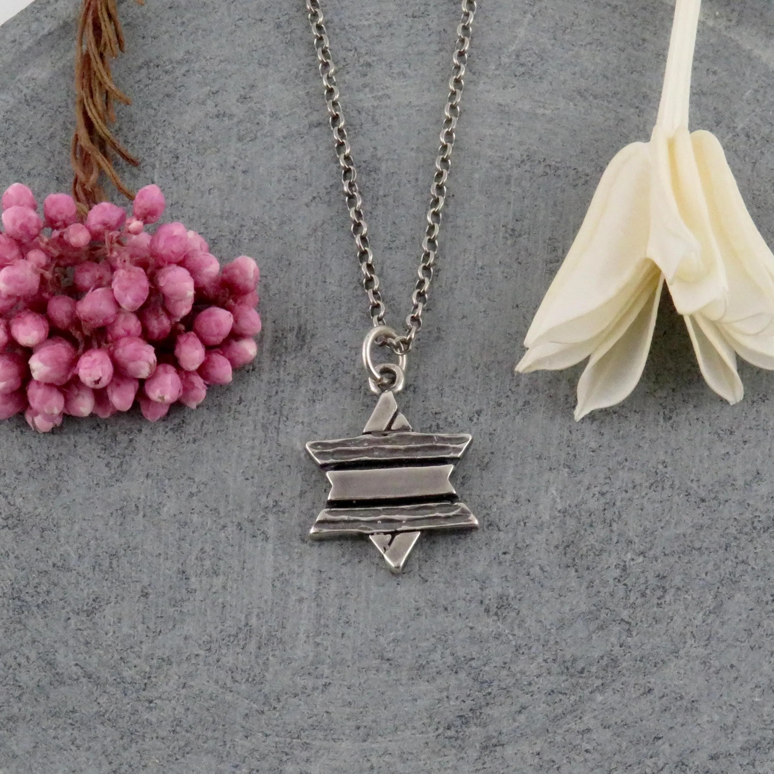 Rustic Star of David Necklace - Silver
