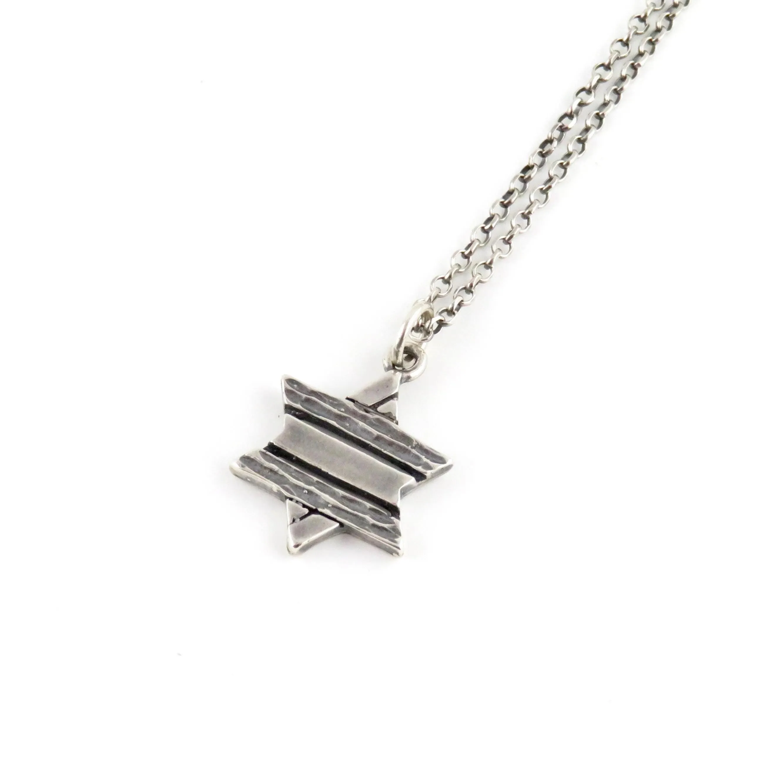 Rustic Star of David Necklace - Silver