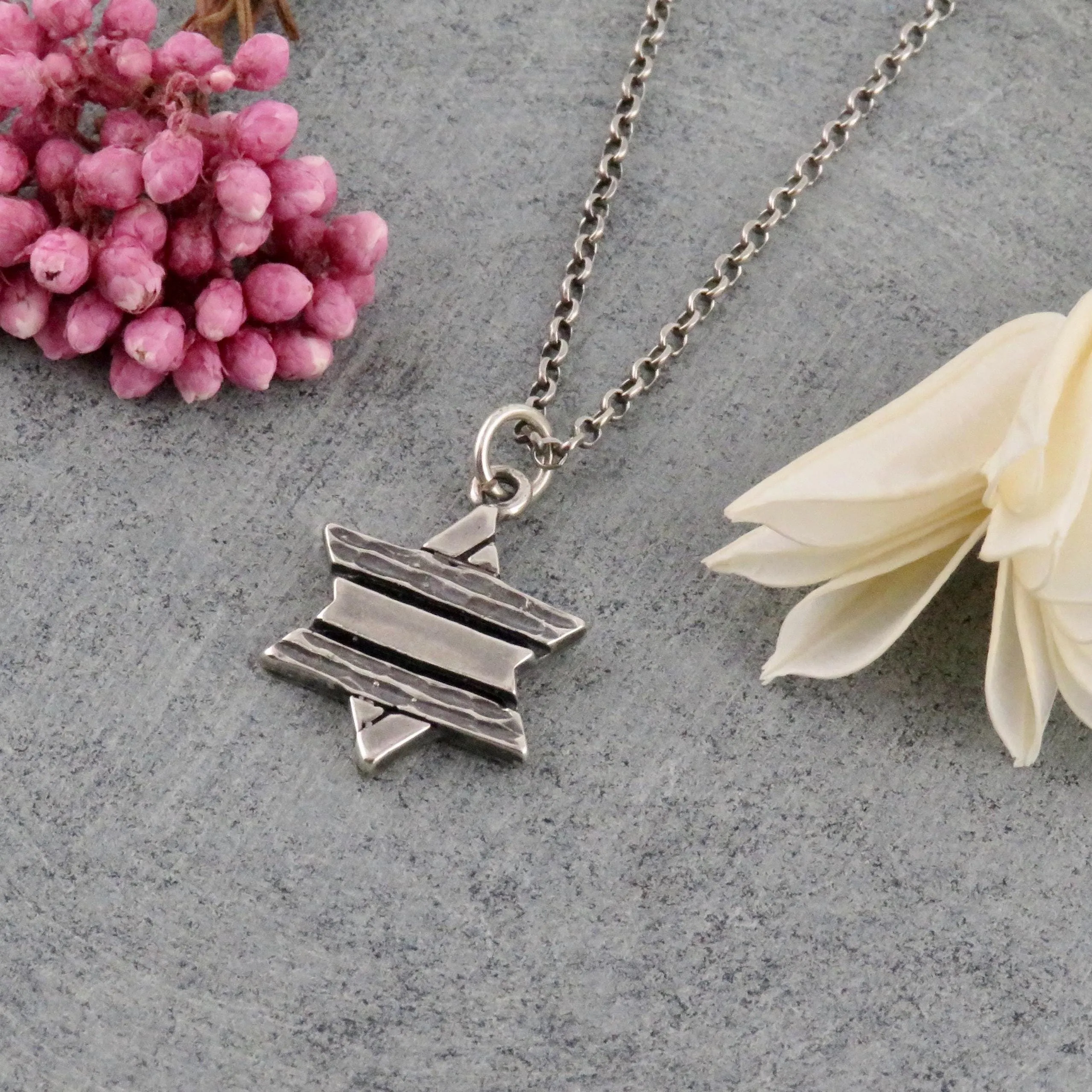Rustic Star of David Necklace - Silver