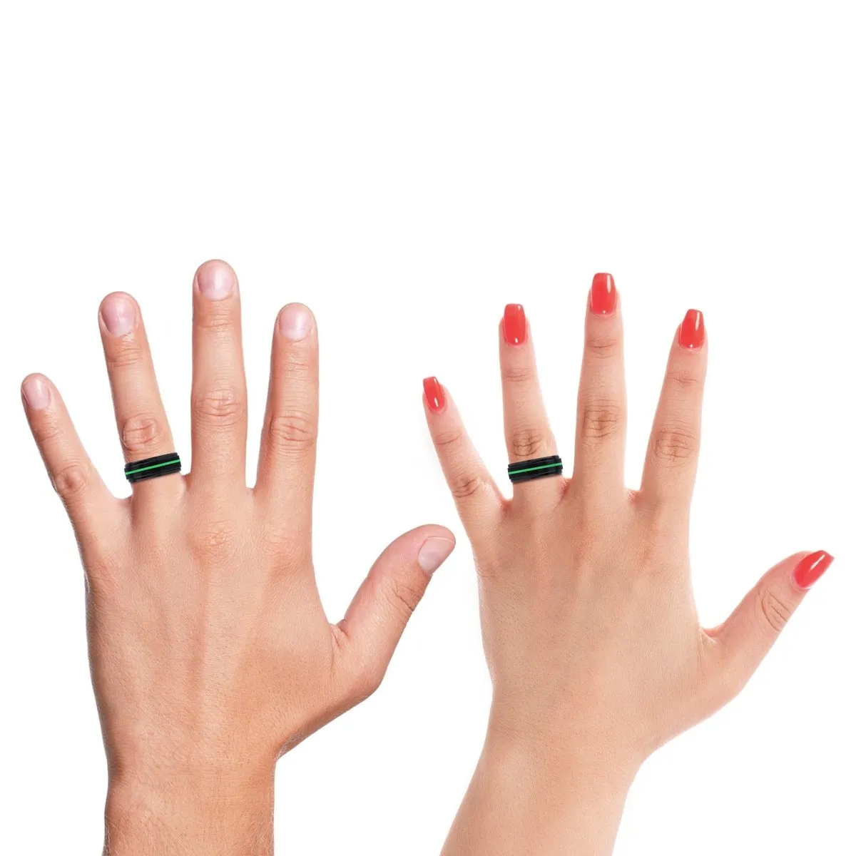 SALINAS | Red Burl Wood, Black Tungsten Ring, Green Groove, Stepped Edge