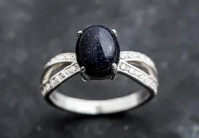 Sandstone Ring - Blue Classic Ring - Split Pave Band