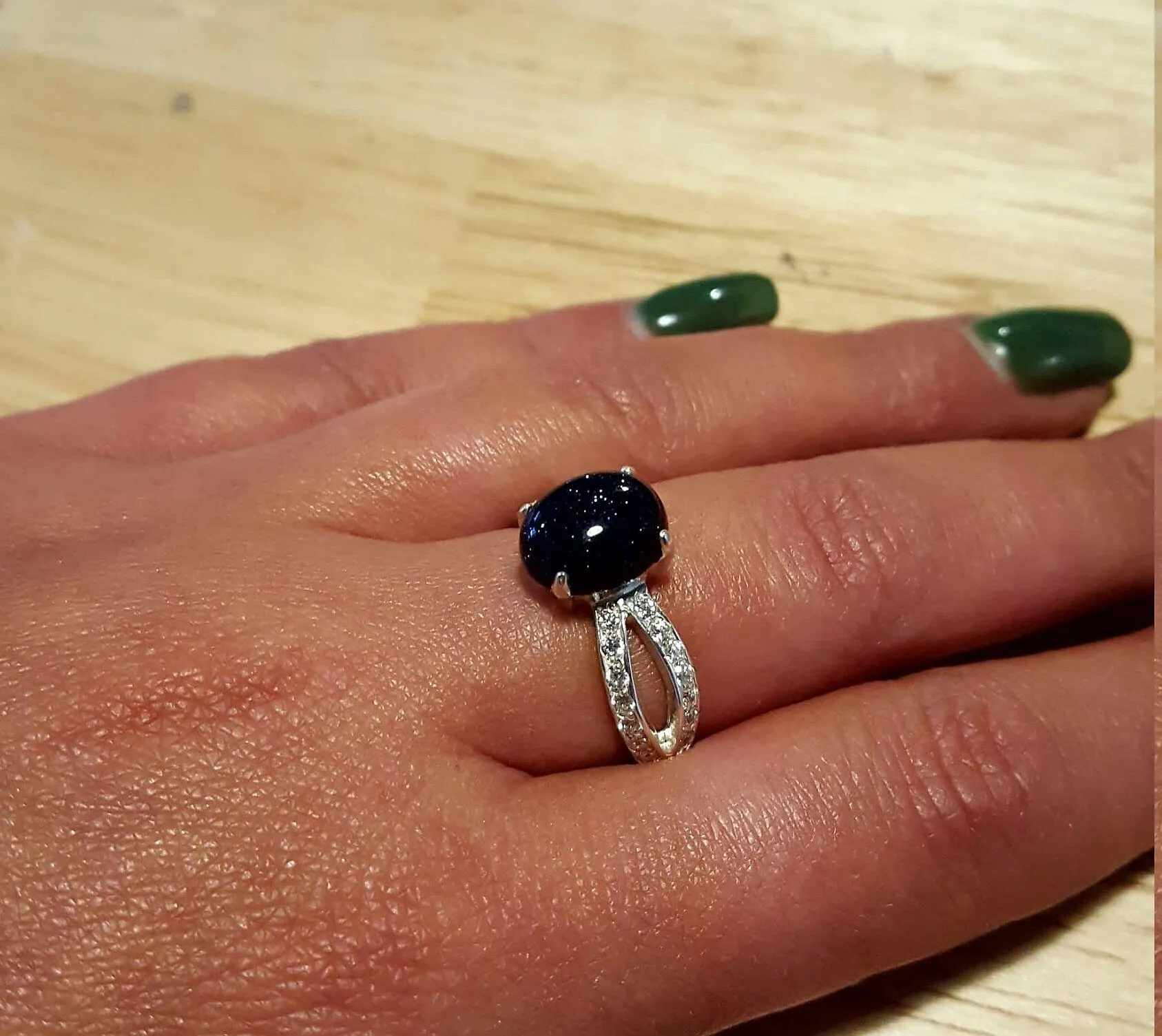 Sandstone Ring - Blue Classic Ring - Split Pave Band