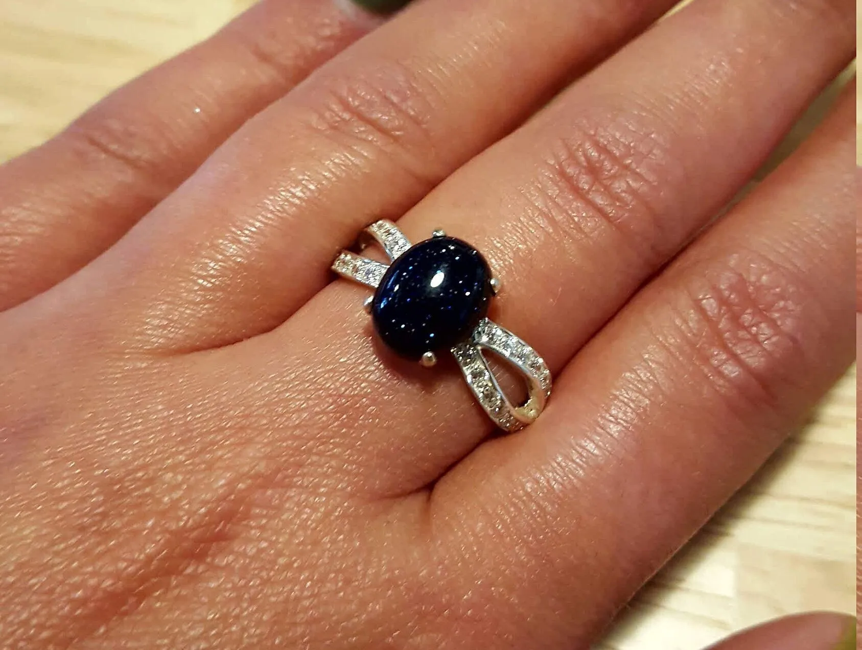 Sandstone Ring - Blue Classic Ring - Split Pave Band