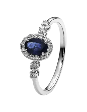 Sapphire Ring - 10ct White Gold Sapphire & Diamond Cluster Ring - 784581