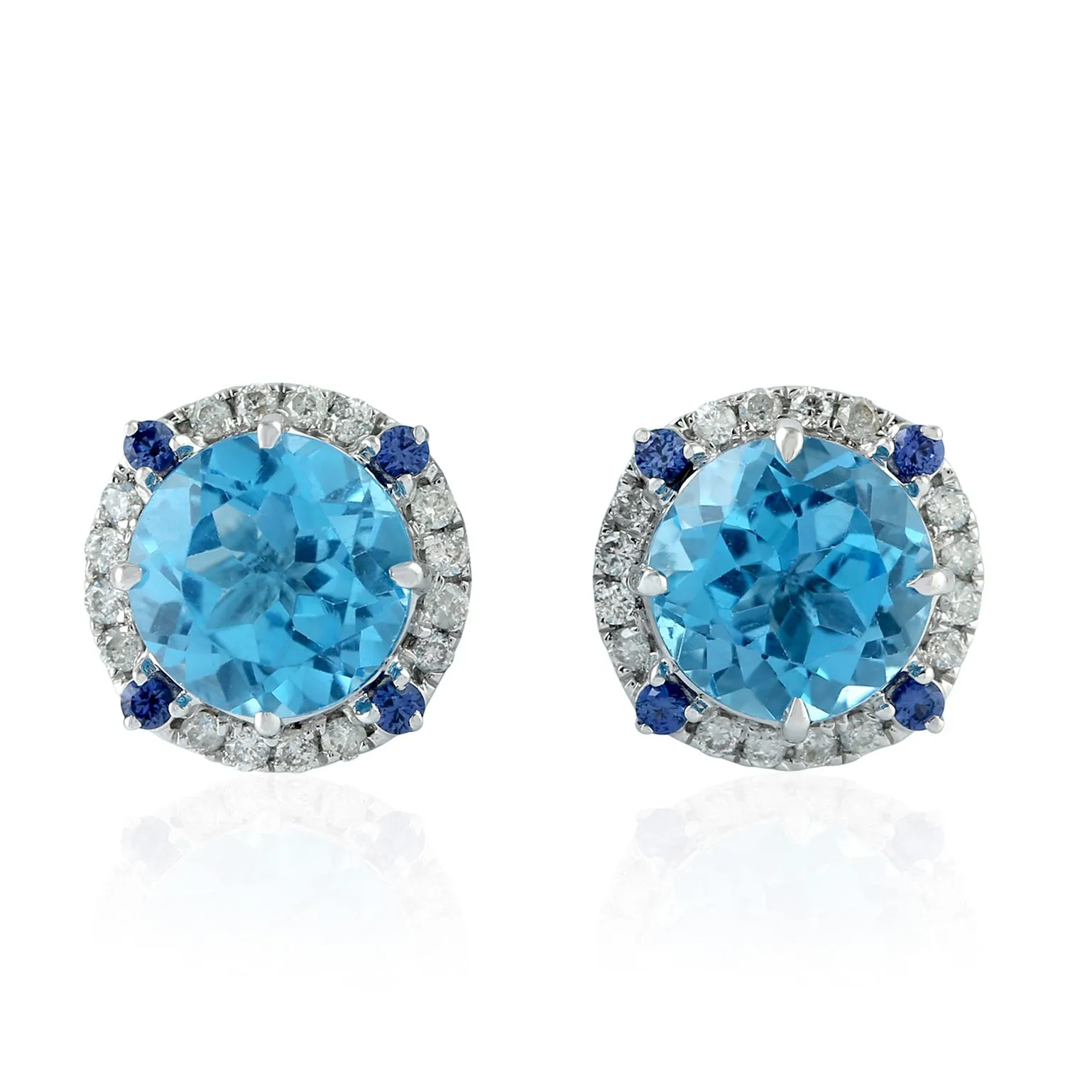 Sapphire Stud Earrings 18k White Gold Diamond Jewelry Gift