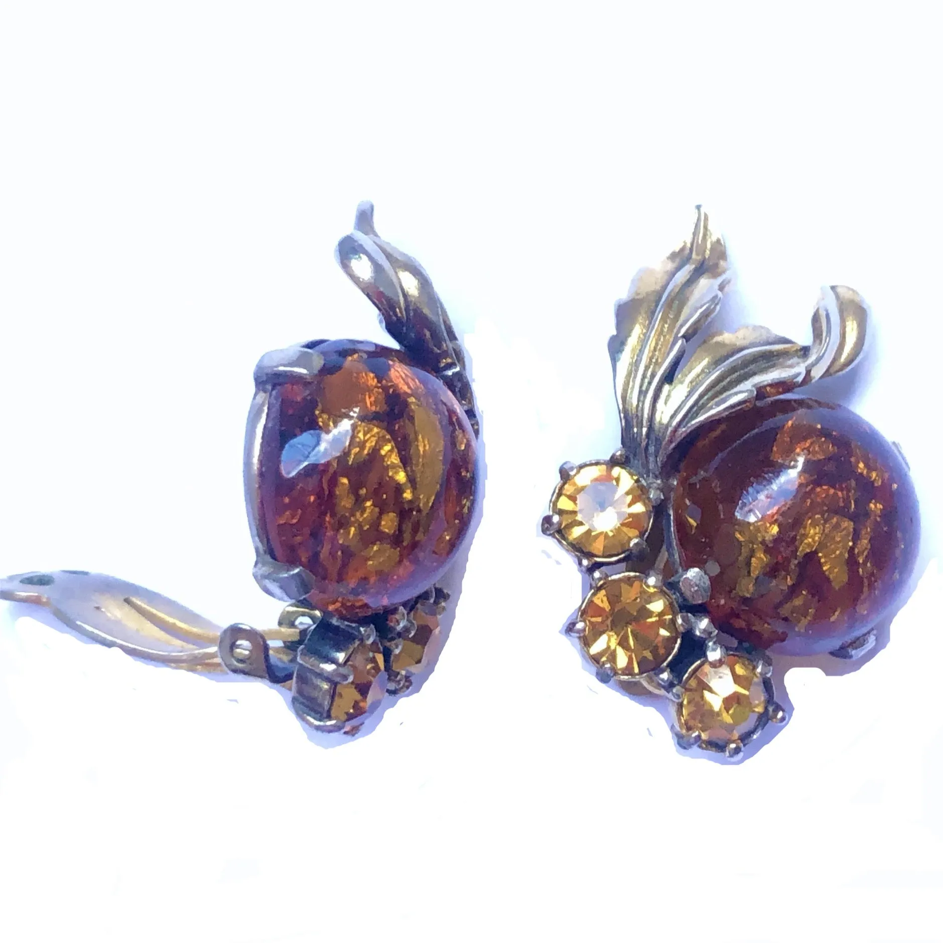 Schiaparelli Amber Art Glass Earrings