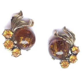 Schiaparelli Amber Art Glass Earrings