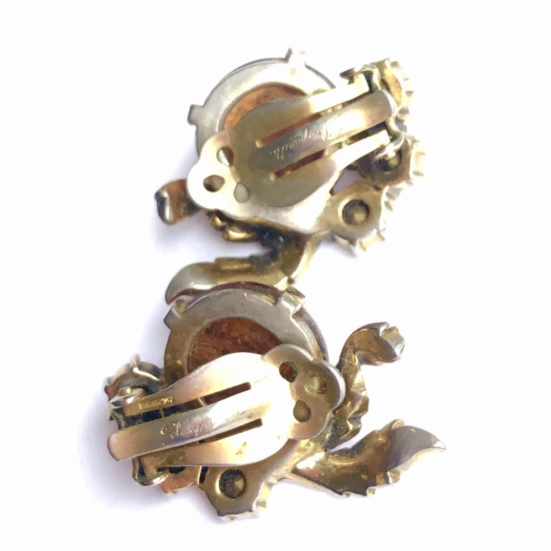 Schiaparelli Amber Art Glass Earrings
