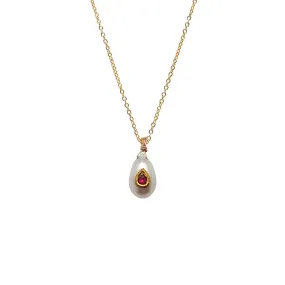 Shakti Pearly and Ruby Necklace by Mirabelle