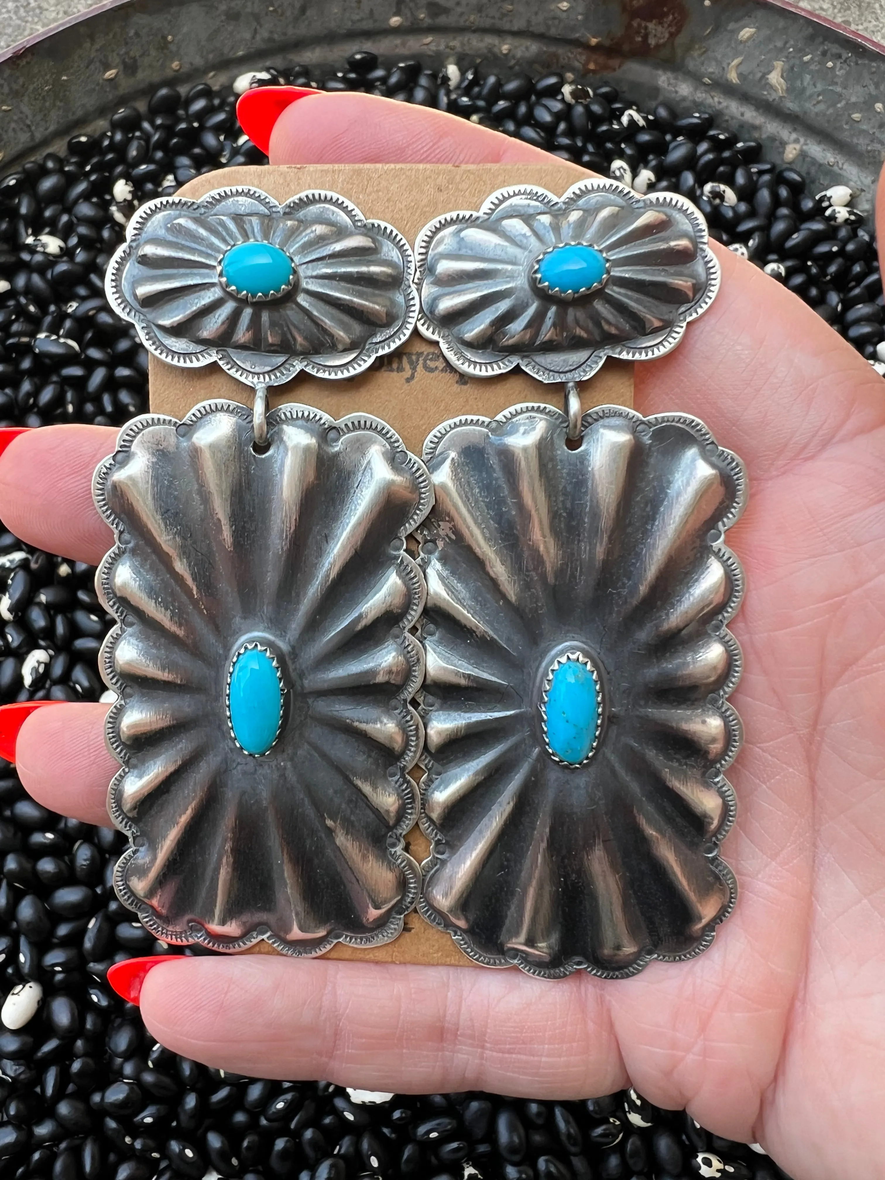 Shirley Large Rectangle Concho Earrings