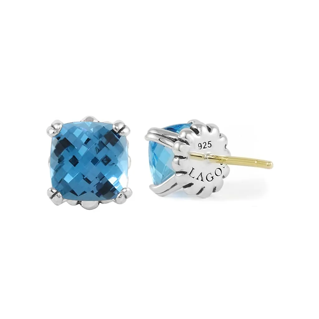 Signature Caviar Swiss Blue Topaz Stud Earrings