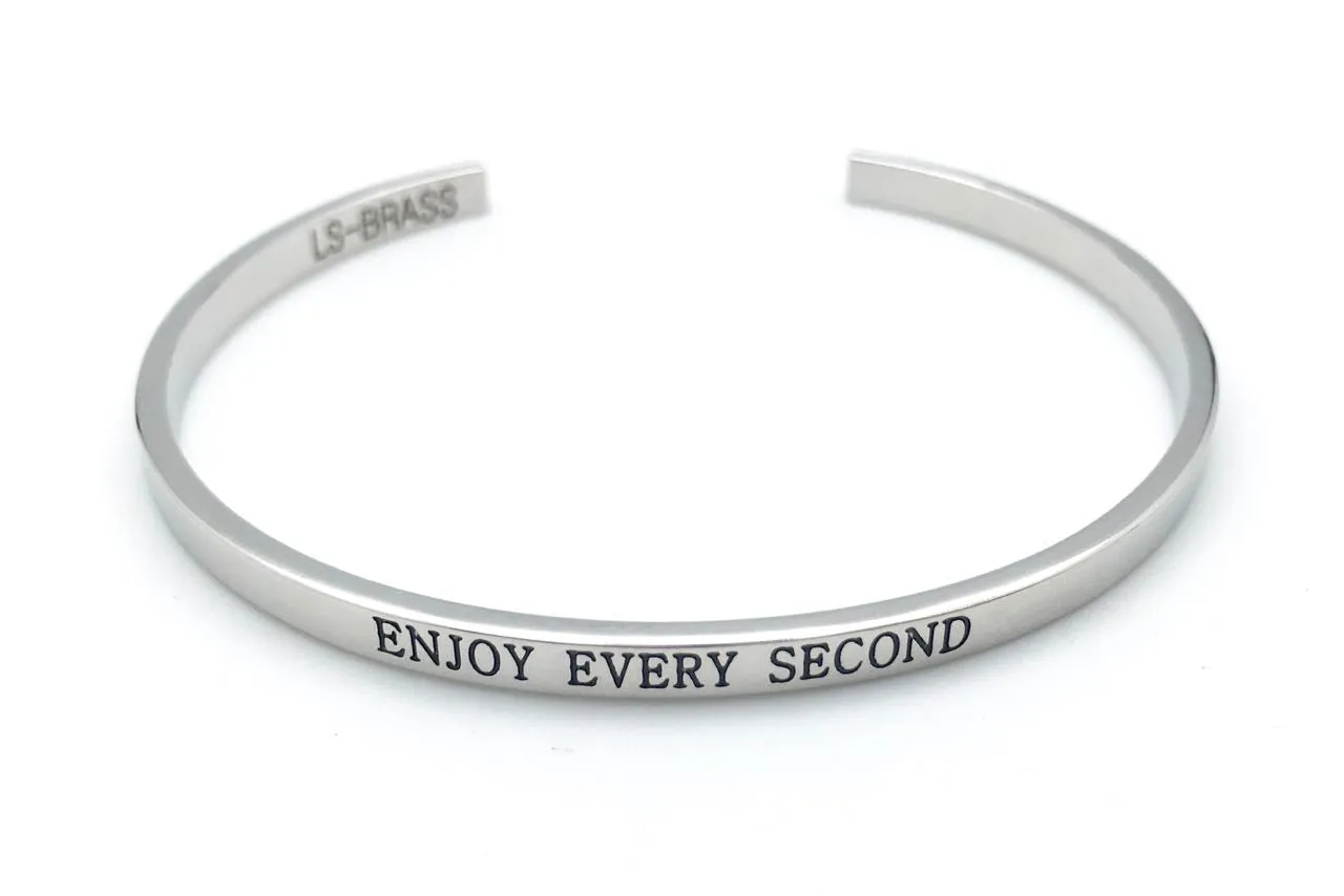 Silver Affirmation Bangle Bracelet - Enjoy Every Second