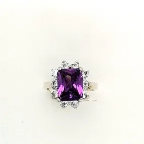 Silver Amethyst & White CZ Cluster Ring