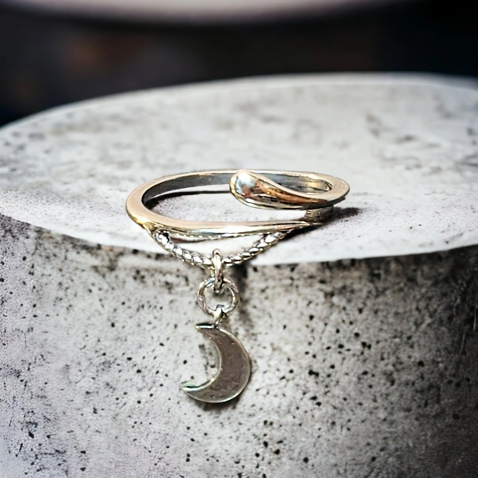 Silver Crescent Moon Wrap Ring