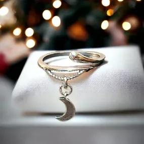 Silver Crescent Moon Wrap Ring