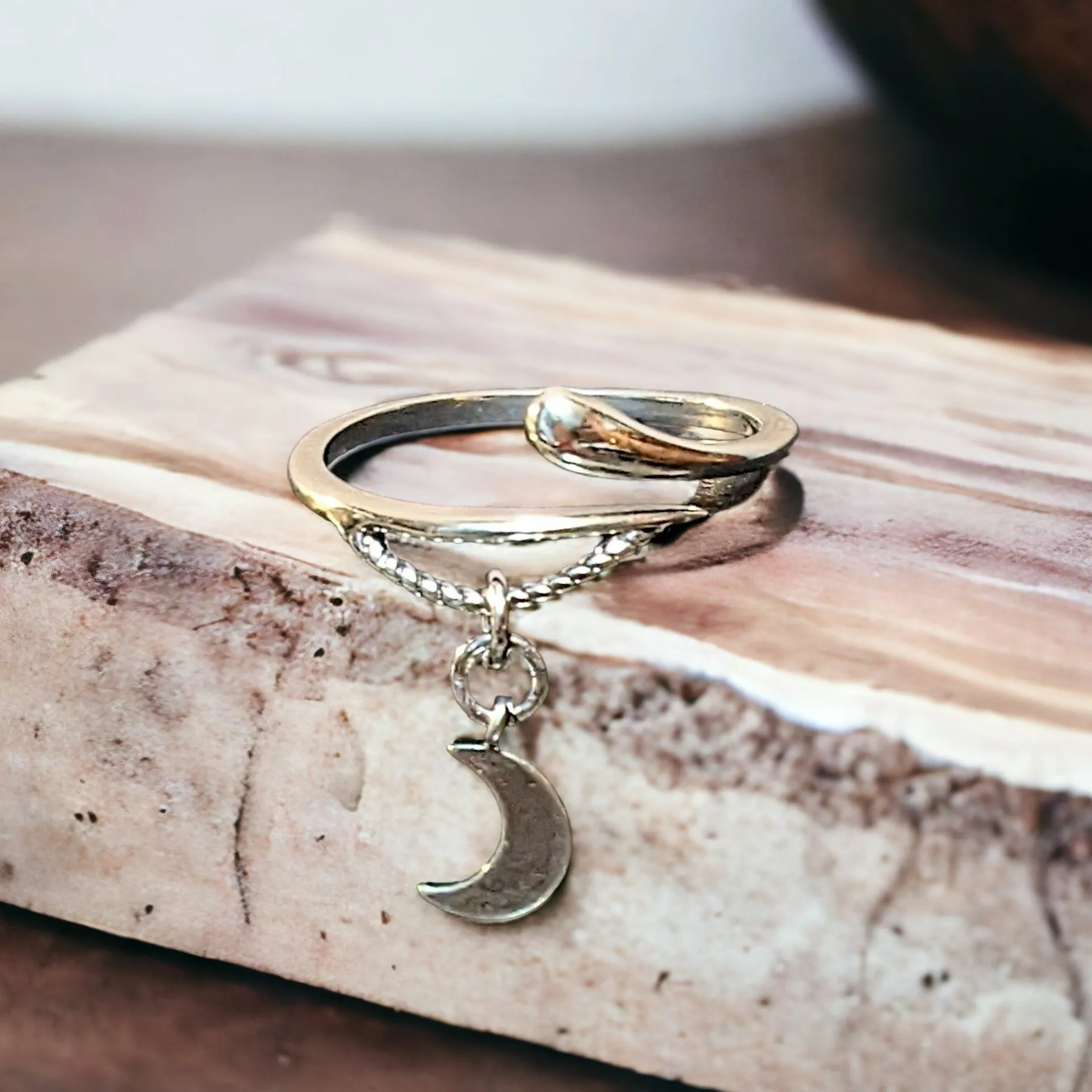 Silver Crescent Moon Wrap Ring