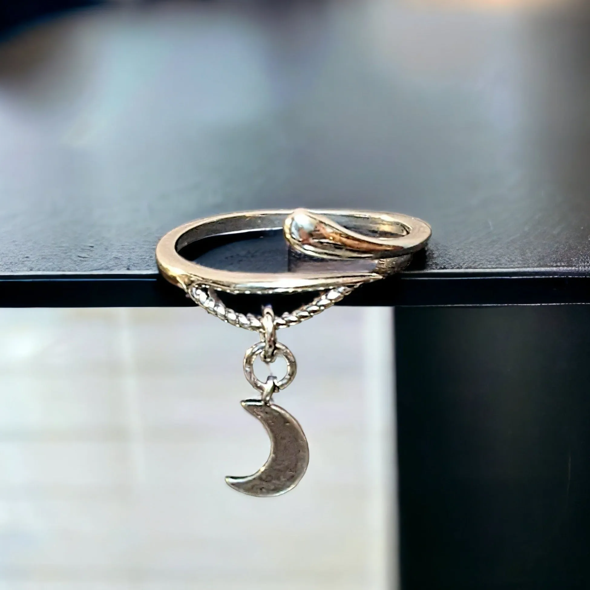 Silver Crescent Moon Wrap Ring