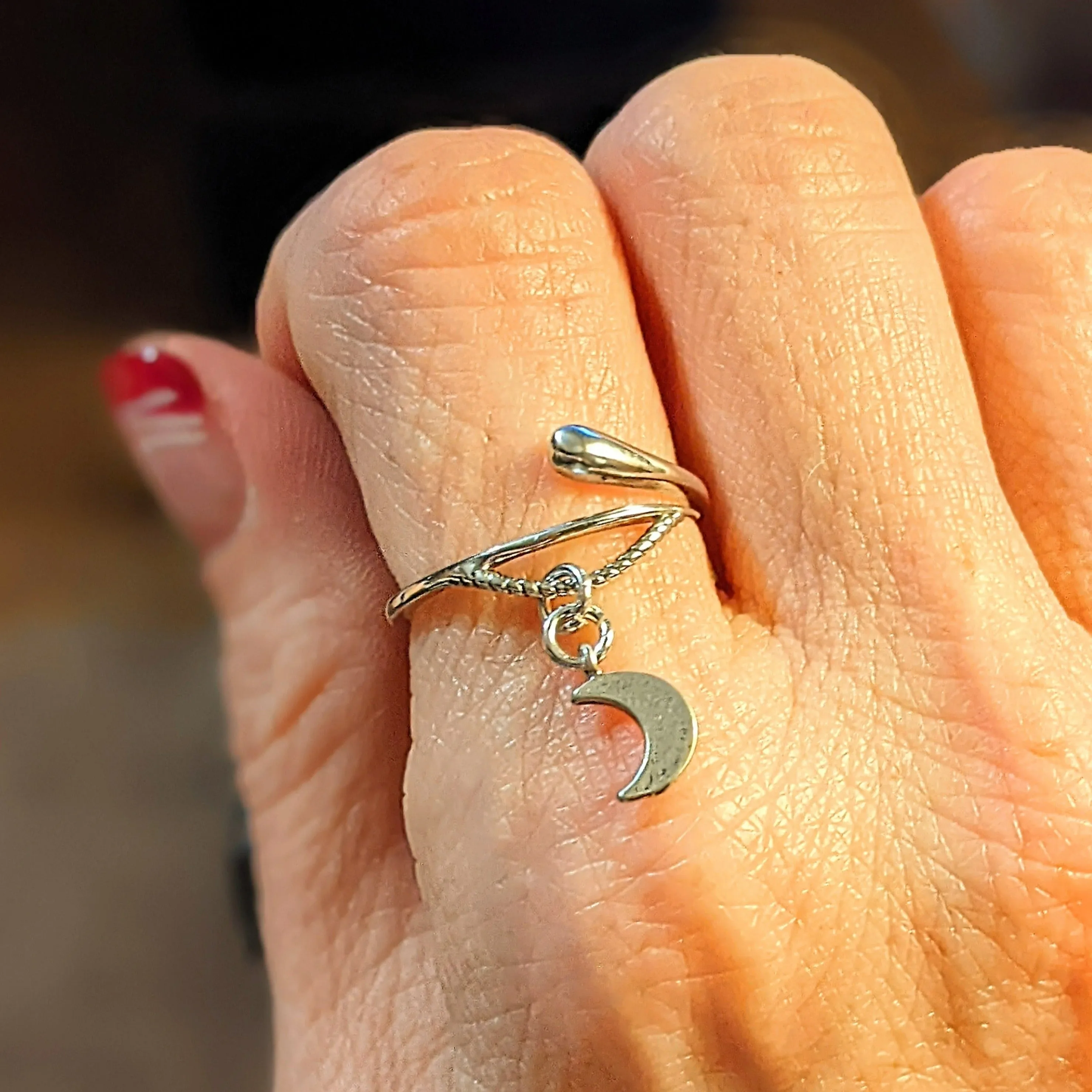 Silver Crescent Moon Wrap Ring