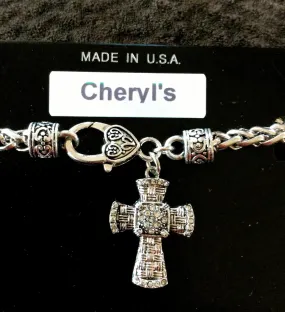 Silver Cross Basket Weave Clasp Bracelet