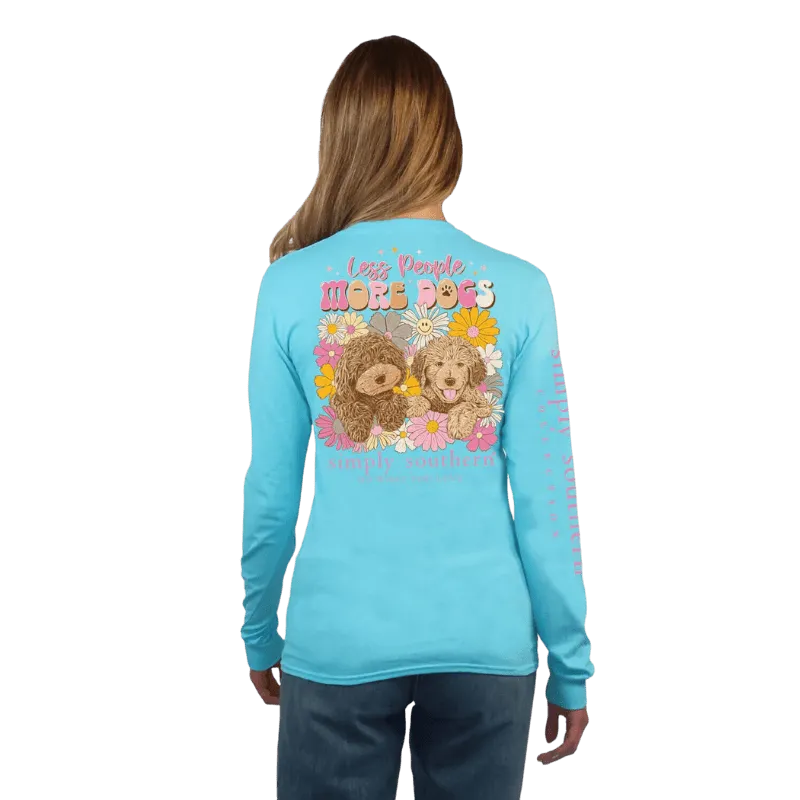 Simply Southern Women's Pool Blue More Dogs Long Sleeve Graphic T-Shirt