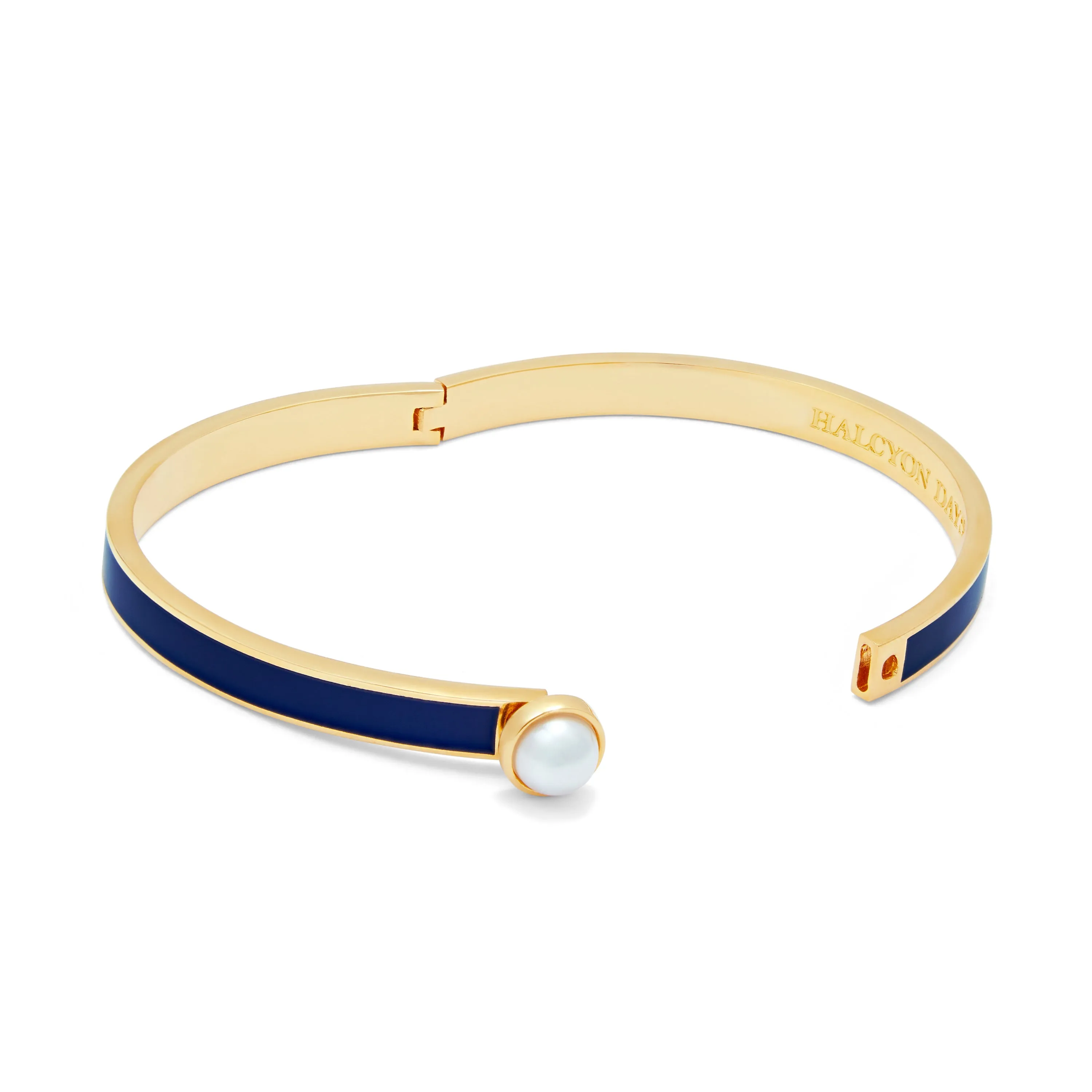 Skinny Cabochon Pearl Cobalt & Gold Bangle