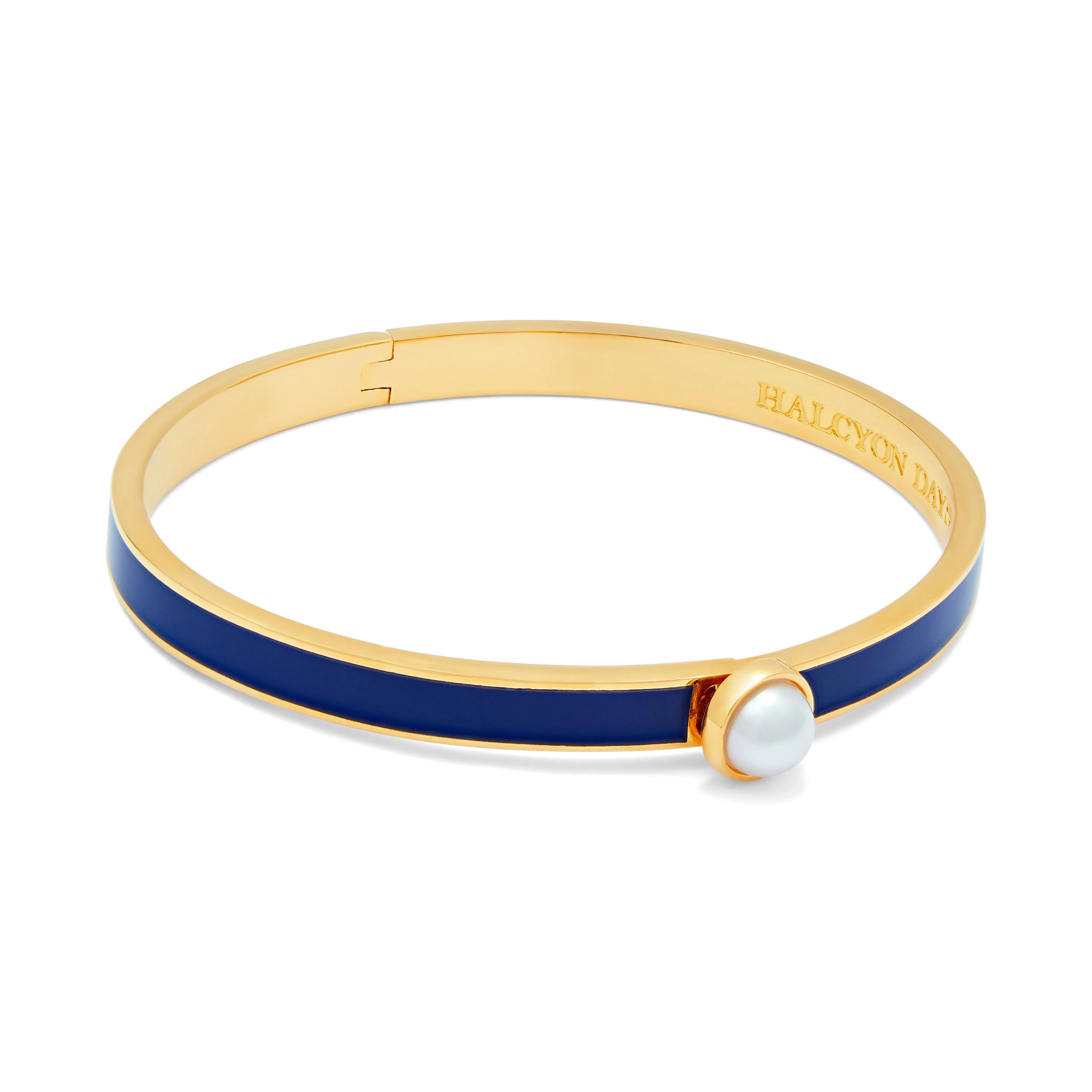 Skinny Cabochon Pearl Cobalt & Gold Bangle