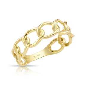 Solid 14k Gold Cuban Chain Ring, Chunky Chain Link Design