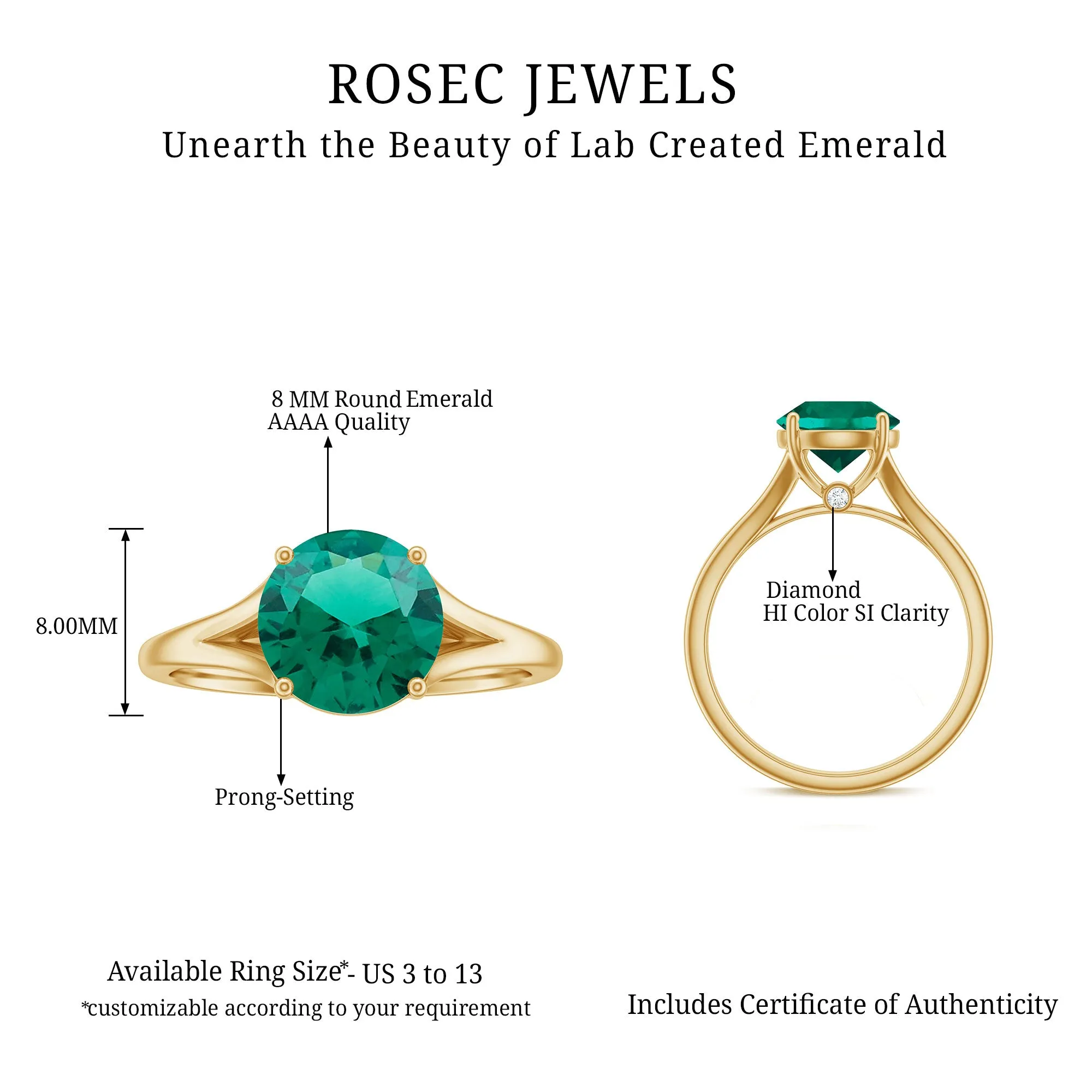 Solitaire Promise Ring with 2 CT Lab Created Emerald and Diamond