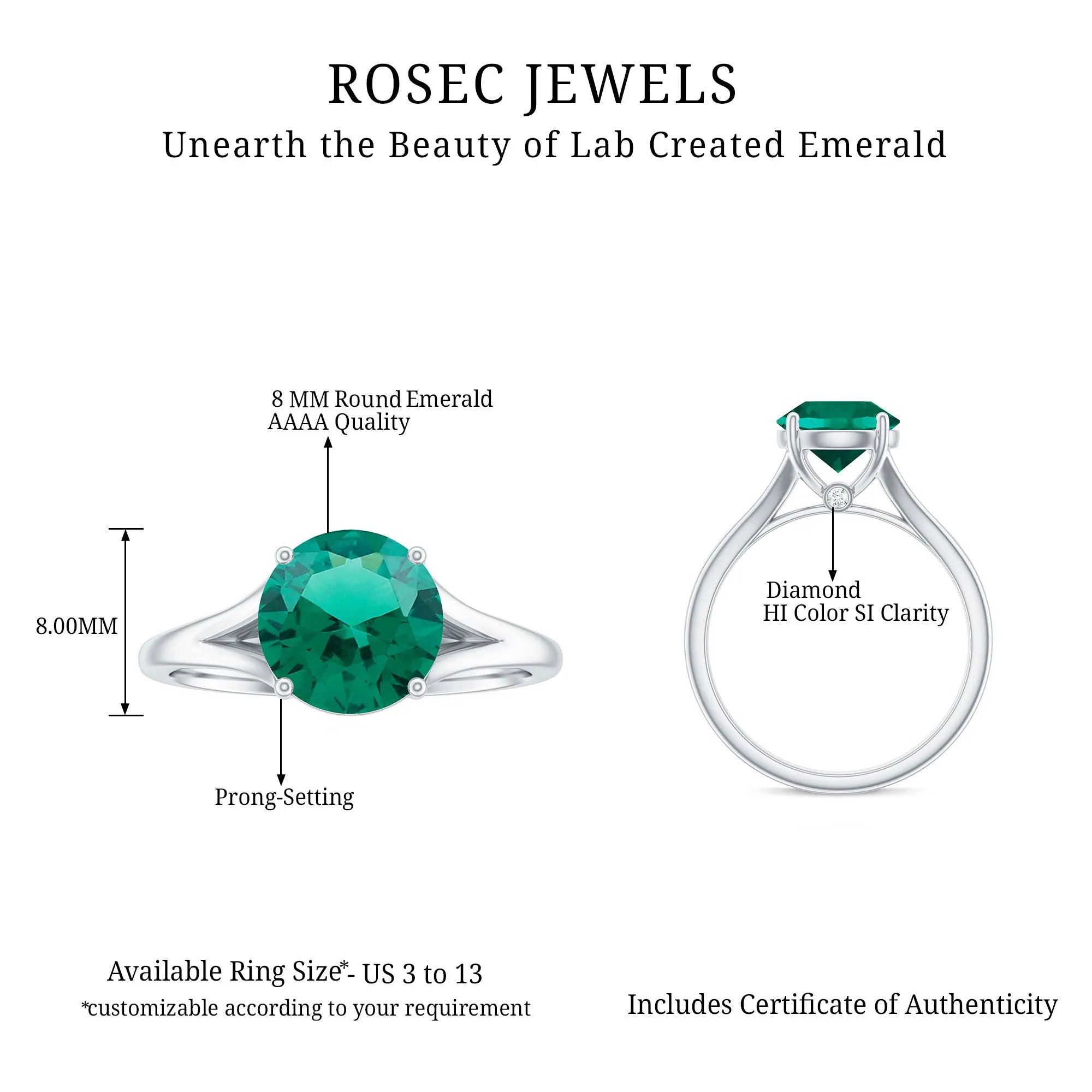 Solitaire Promise Ring with 2 CT Lab Created Emerald and Diamond