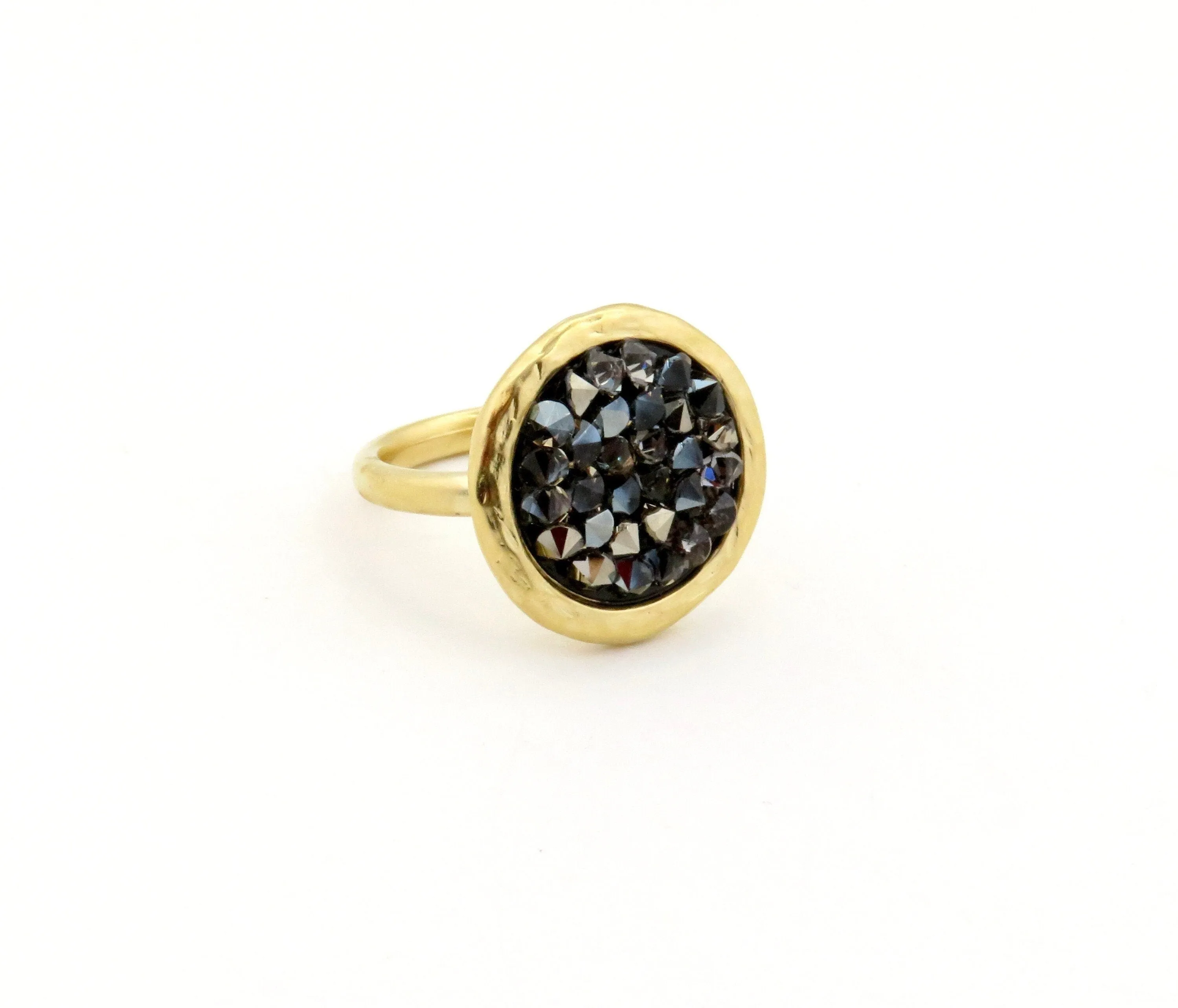 Sparkly Gray Crystal Disc Ring