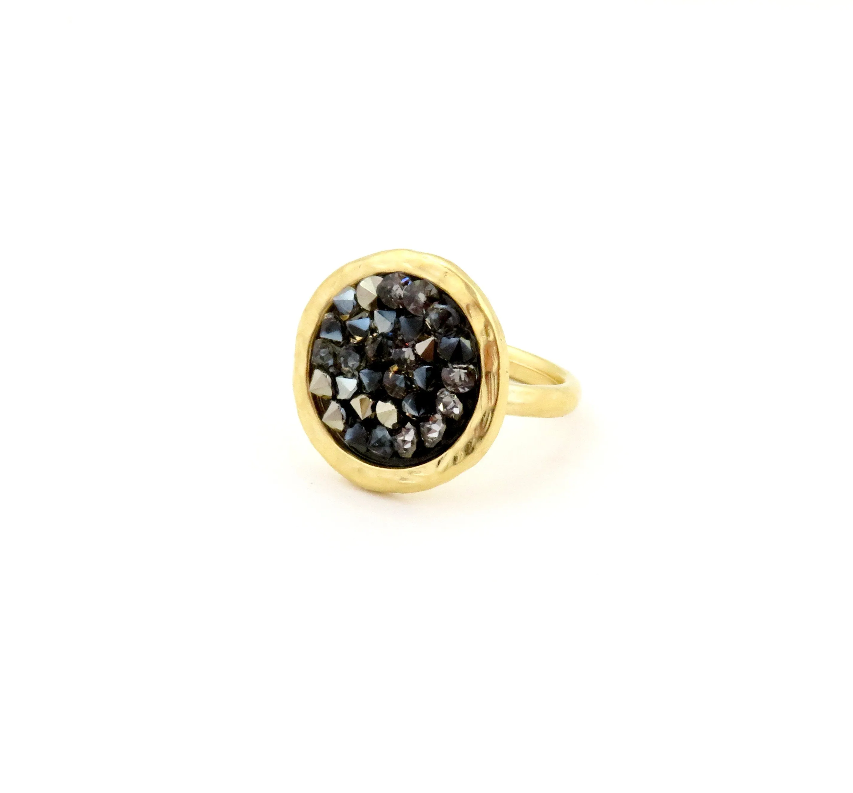 Sparkly Gray Crystal Disc Ring
