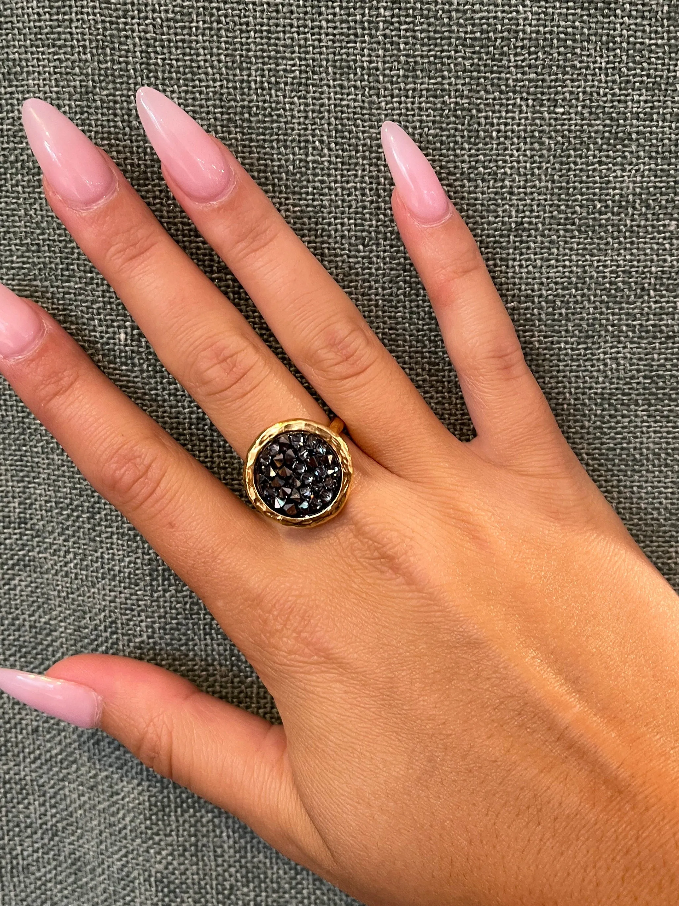 Sparkly Gray Crystal Disc Ring