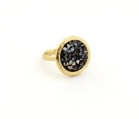 Sparkly Gray Crystal Disc Ring