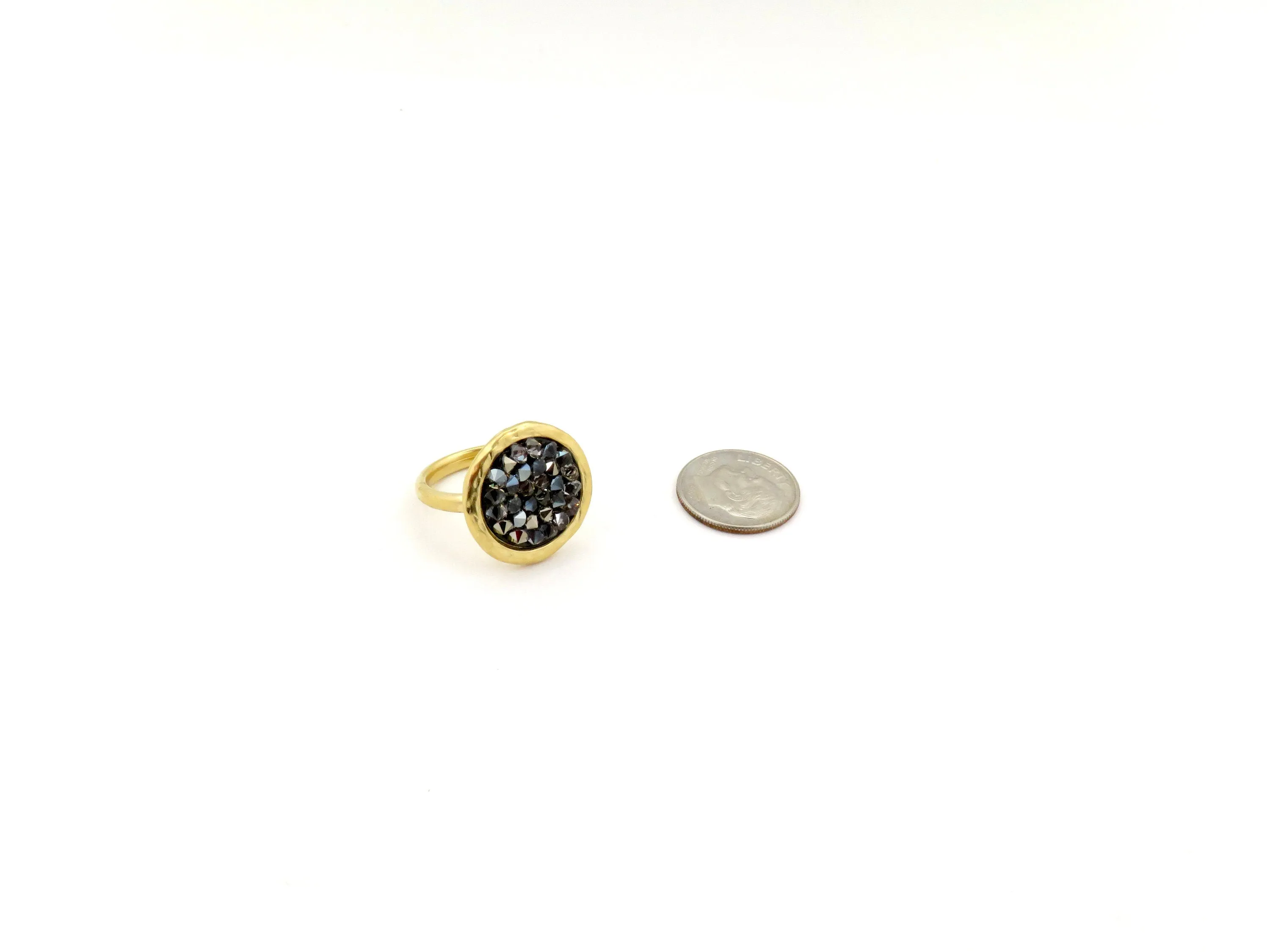 Sparkly Gray Crystal Disc Ring