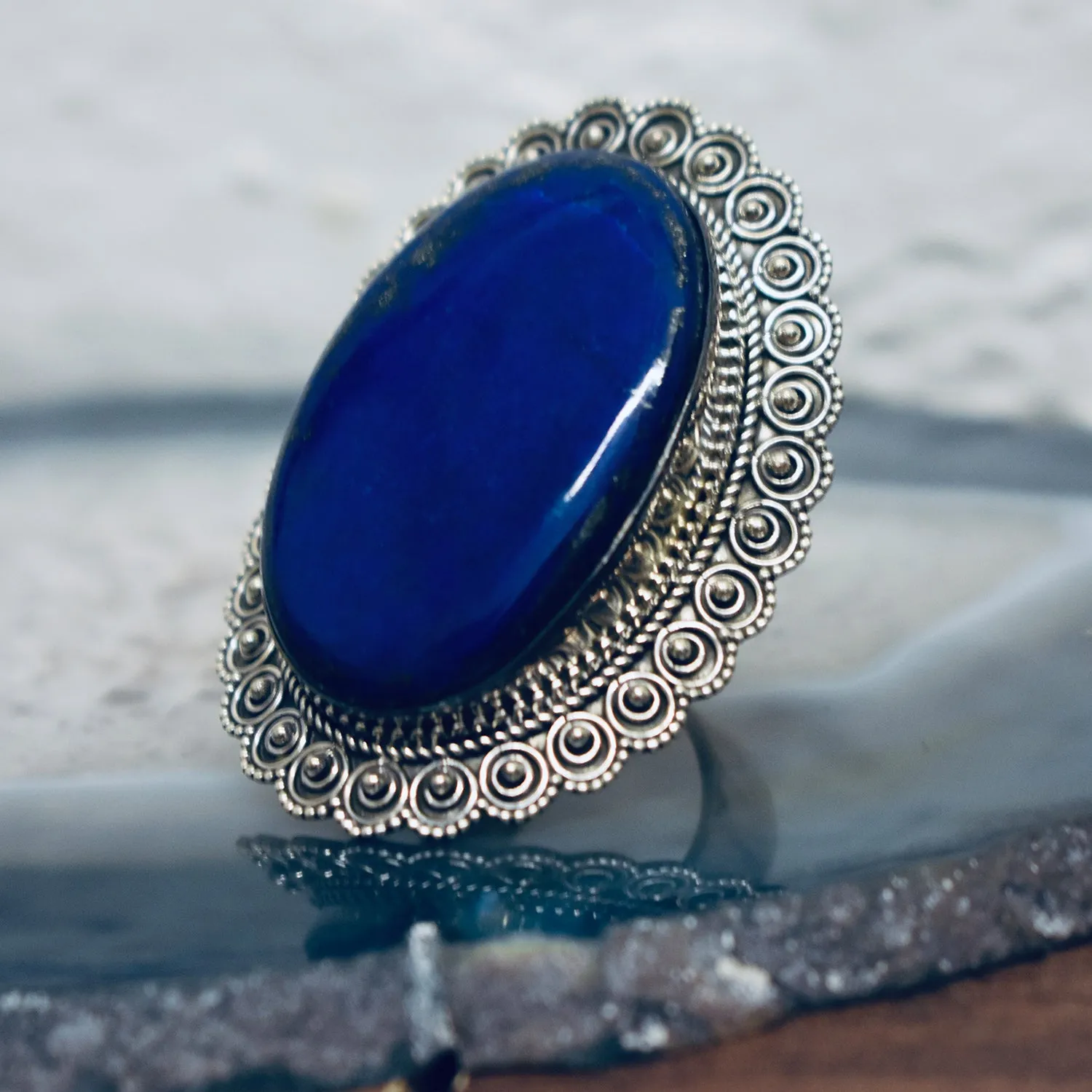 Special Edition Large Lapis Ring Vintage Design (925) Sterling Silver