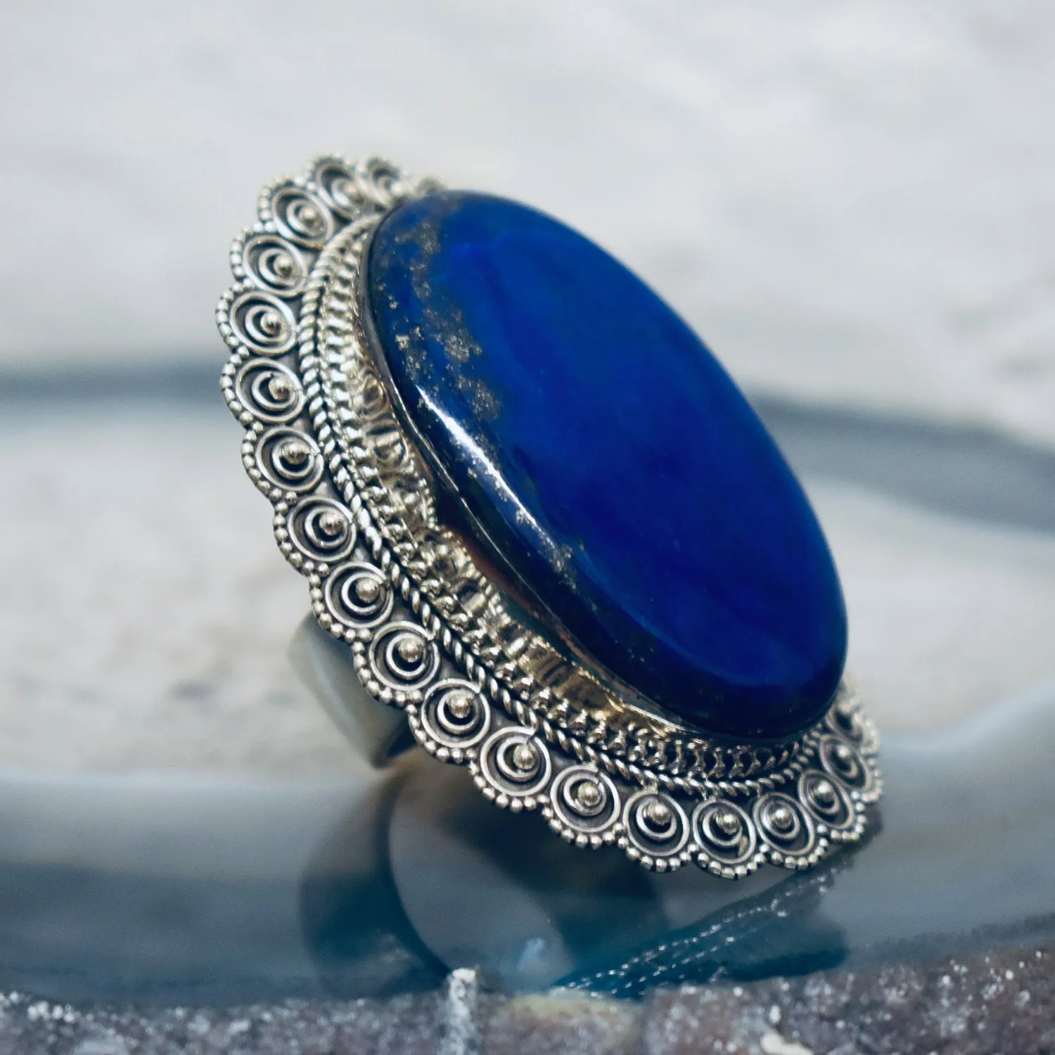 Special Edition Large Lapis Ring Vintage Design (925) Sterling Silver
