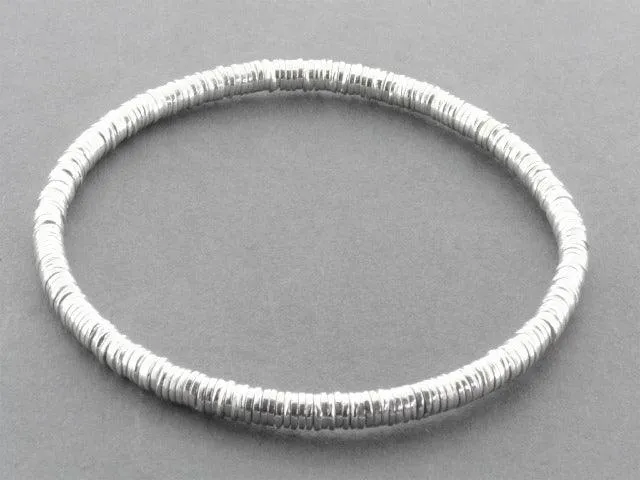 stacked 4 mm circle disc bead bangle - sterling silver