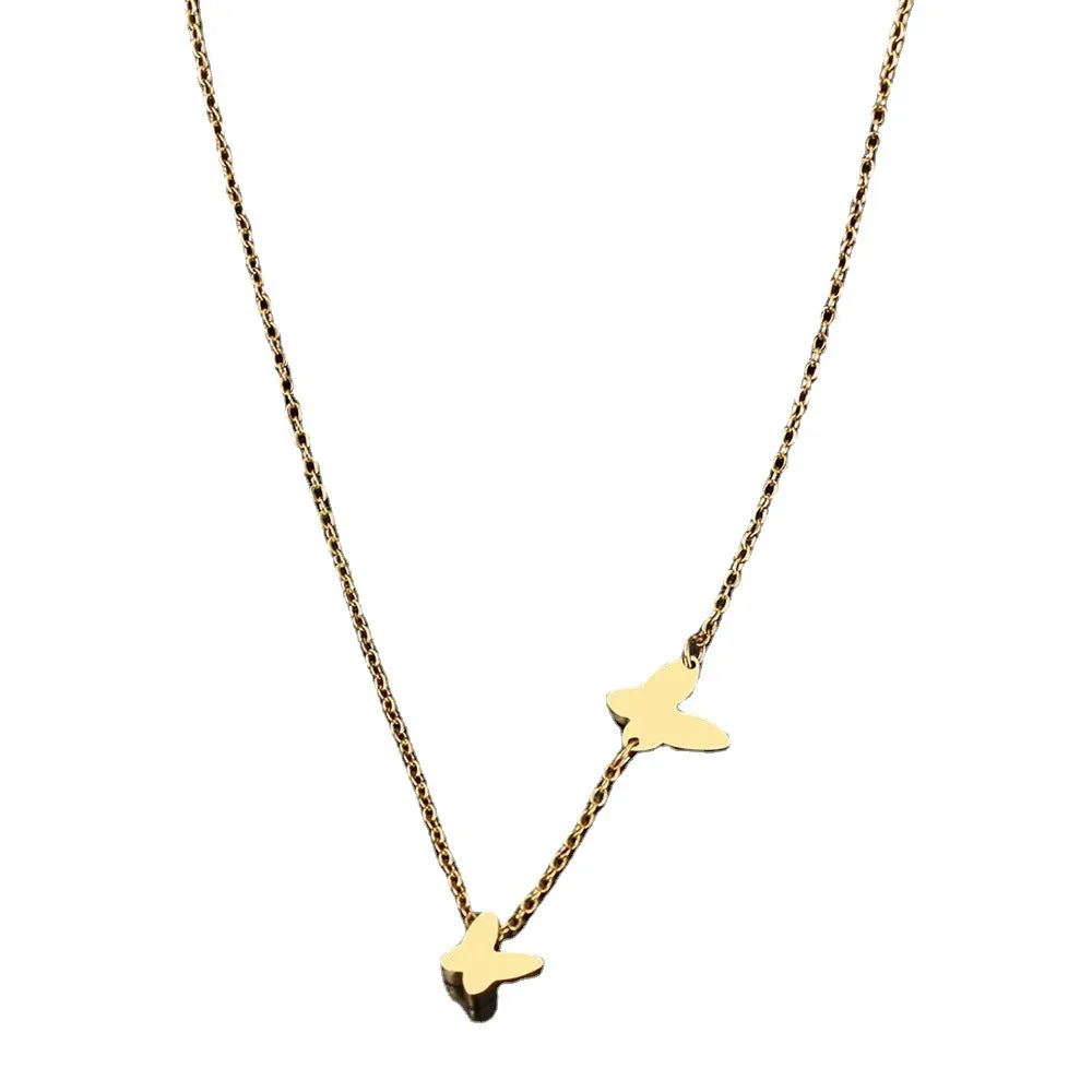 Stainless Steel Butterfly Pendant Sweet Temperamental All-match Niche Design Necklace