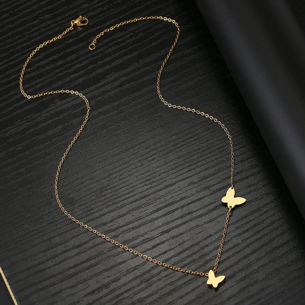 Stainless Steel Butterfly Pendant Sweet Temperamental All-match Niche Design Necklace