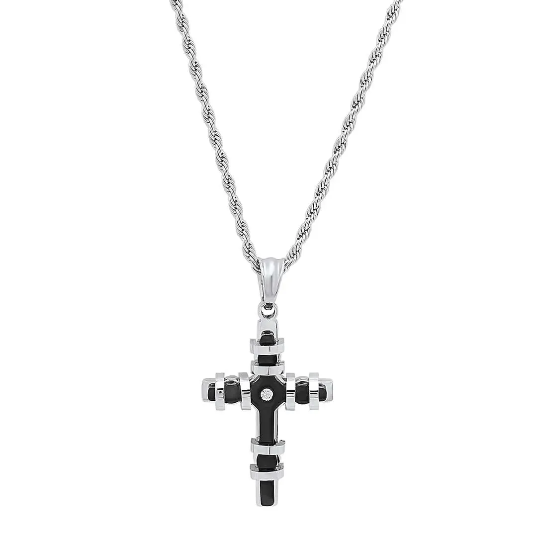 Steeltime Encased Cross Pendant Necklace