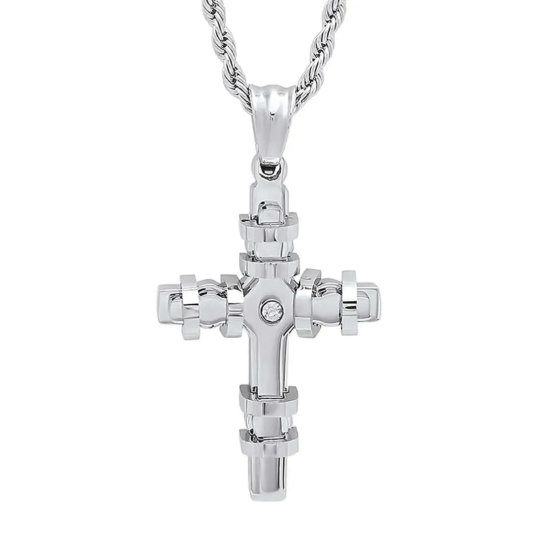 Steeltime Encased Cross Pendant Necklace