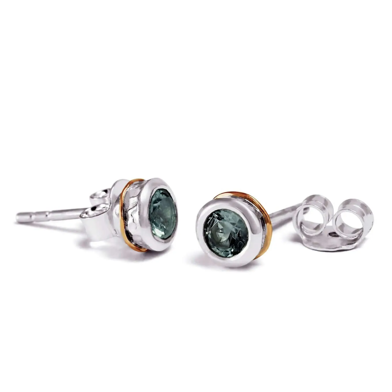 Sterling Silver & Blue Topaz Two Tone Stud Earrings