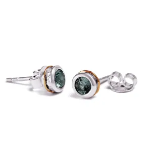 Sterling Silver & Blue Topaz Two Tone Stud Earrings