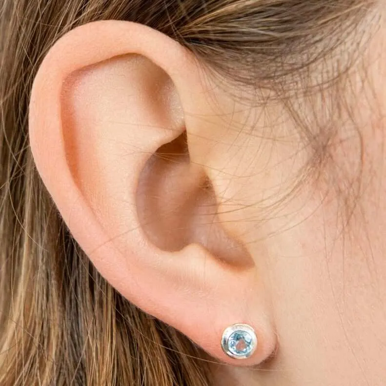 Sterling Silver & Blue Topaz Two Tone Stud Earrings