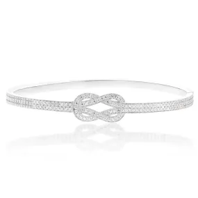 Sterling Silver Cubic Zirconia Knot Hinged Bangle