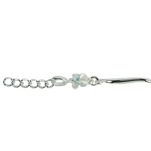 Sterling Silver Hawaiian Plumeria with Blue CZ Wave Bar Links Bracelet