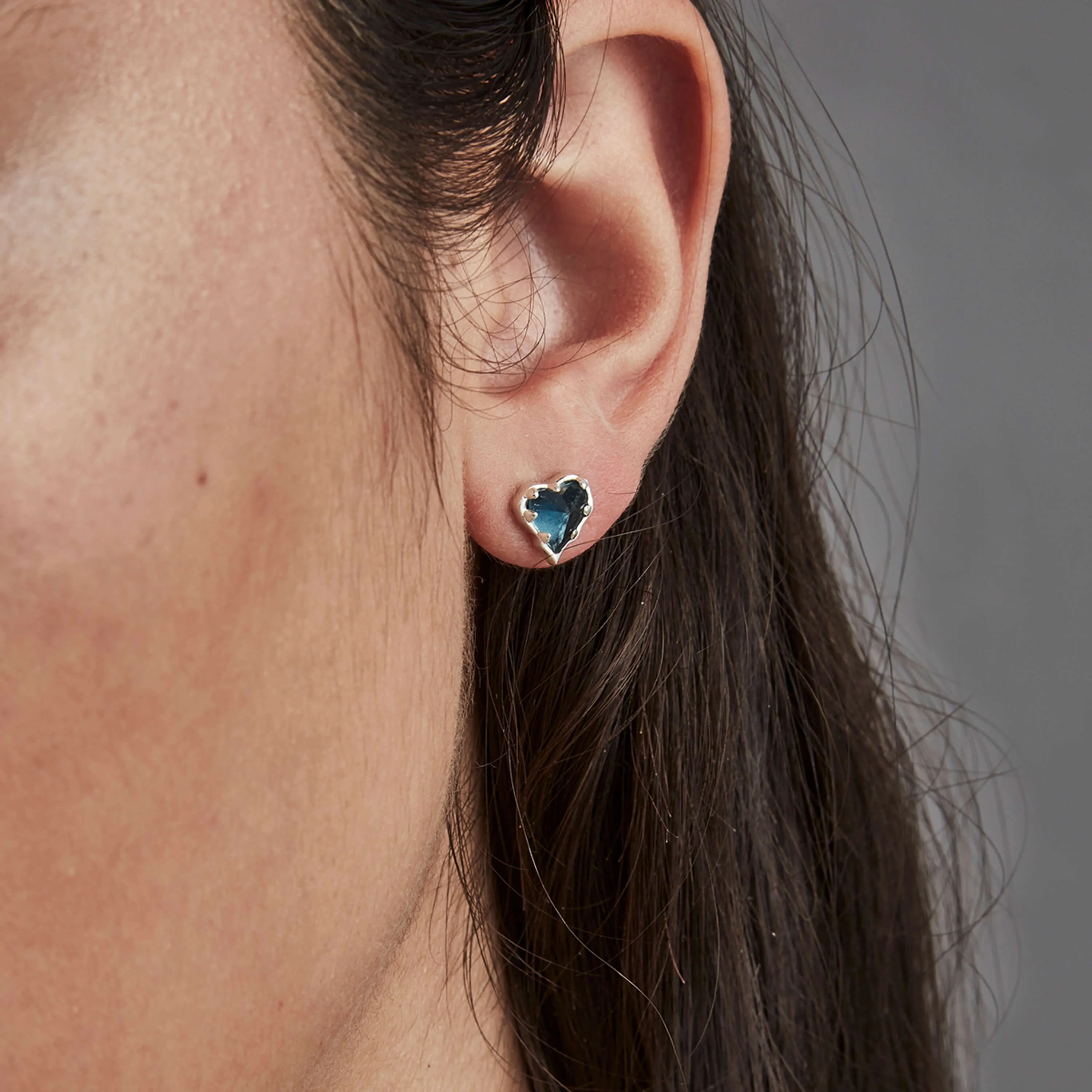 Stolen Girlfriends Club Liquid Heart Stud Earrings - Sterling Silver & London Topaz